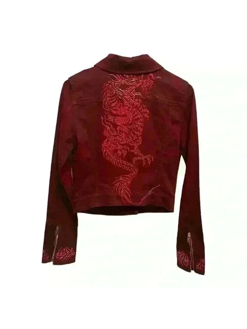 GUESS Dragon Embellished Denim Biker Jacket / Top. Women’s Size Small.  NWT - Picture 2 of 4